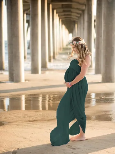 Miniatura 4 de YnimioAOX Vestido de maternidad de tubo sin tirantes con hombros descubiertos para mujer, para fotografía, vestido de gasa frontal dividido