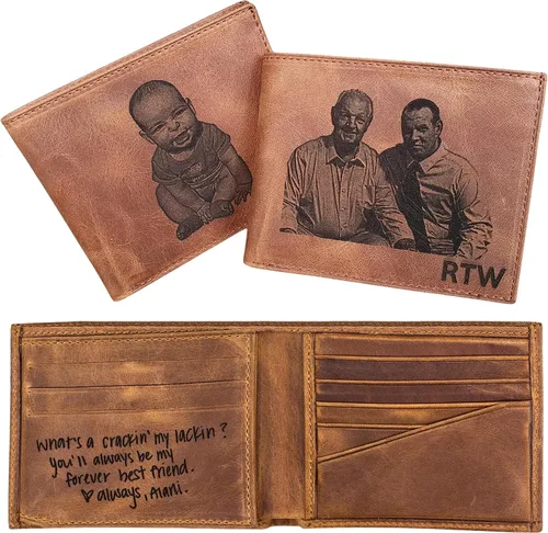 SFdizayn Cartera de fotos personalizada para hombres, cartera con nombres grabados para él, cartera de fotos personalizada para marido, regalos