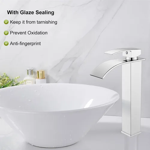 Miniatura 7 de Midanya Grifos altos para lavabo, cascada, lavabo, lavabo, con una sola manija, 1 agujero, moderno, con mangueras de drenaje emergentes