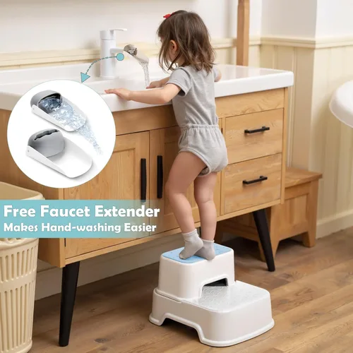 Miniatura 6 de Taburete de 2 escalones para niños, antideslizante multifuncional para baño, fregadero y inodoro para entrenamiento de orinal, soporta hasta 220 Azul