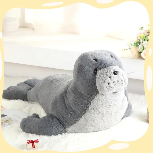 Miniatura 5 de Poen Peluche de foca gigante de 39 pulgadas, grande, grande, suave, tierno, color gris, adorable almohada grande, regalo para niños, compañero