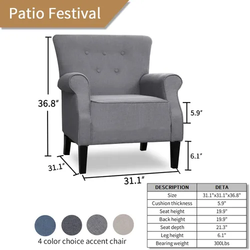 Miniatura 3 de Silla decorativa tapizada de mediados de siglo, sofá individual con brazo Roy, moderno y cómodo, para sala de estar, club, oficina, dormitorio