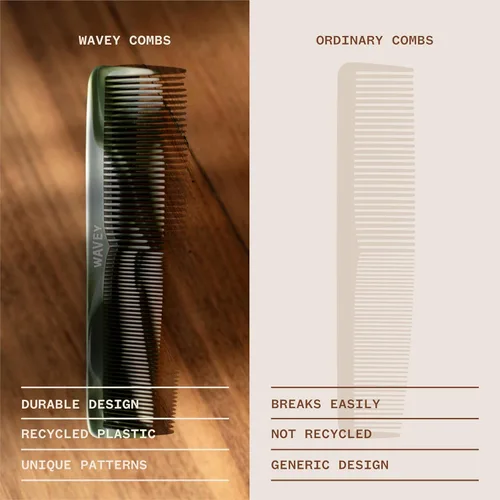 Miniatura 6 de WAVEY Peine de pelo de calidad para hombres y mujeres, plástico océano reciclado, 7 pulgadas de largo, perfecto para el hogar y los viajes, dientes