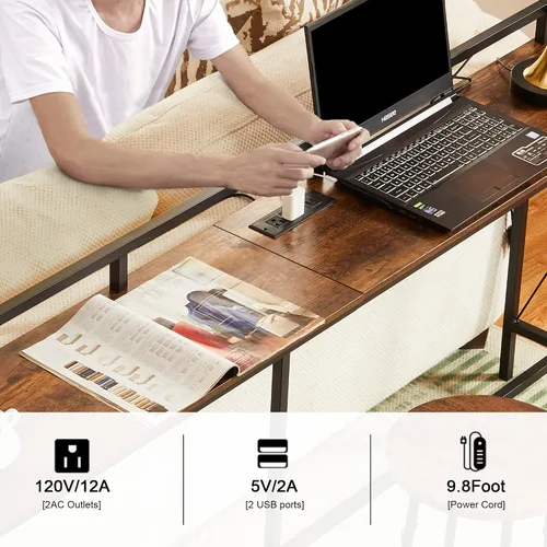 Miniatura 5 de VECELO Mesa consola de 71 pulgadas con 2 salidas y 2 puertos USB, muebles de entrada con cable de alimentación de 9.8 pies de largo, deflector