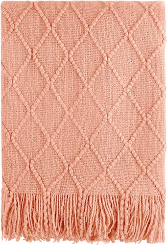 Miniatura 45 de Bourina Manta de punto decorativa con textura, unicolor y suave, para sofá, 50 x 60 pulgadas, almendra
