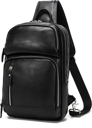 LANNSYNE Bolso bandolera de cuero de grano completo para hombre, mochila cruzada en el pecho para iPad de 12.9 pulgadas