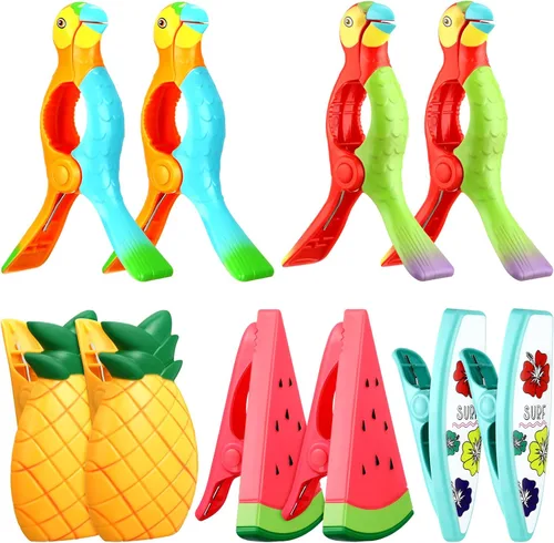 CHENGU 10 clips para toallas de playa, clips para toallas, soportes para sillas de playa, tamaño gigante, pasadores de ropa de plástico, loro