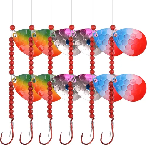 Miniatura 12 de OROOTL Walleye Rigs Kit, 6pcs Walleye Fishing Lures Crawler Harness Colorado Spinner Blade Pre-Rigged Live Bait Rigs Spinnerbaits Freshwater