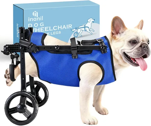 Silla de ruedas para perros para patas traseras, altura/longitud/ancho ajustable, silla de ruedas resistente con ruedas que absorben los golpes, Azul