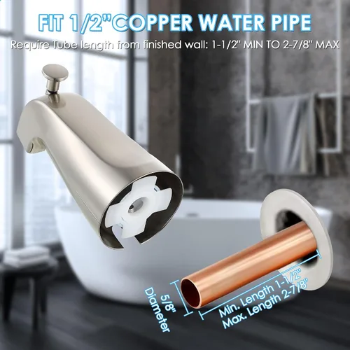 Miniatura 3 de Enhon Boquilla de bañera con desviador, repuesto de boquilla de grifo de bañera deslizante, conexión de tubo de cobre de 1/2, fácil de instalar