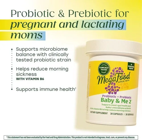 Miniatura 3 de MegaFood Baby & Me 2 Probiótico prenatal, prebióticos vegetarianos para el embarazo y probióticos para mujeres, salud digestiva y apoyo inmunológico