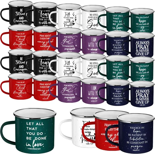Miniatura 10 de Mifoci Tazas de café esmaltadas cristianas para el Día de la Madre, tazas de café inspiradoras con asa, versículo de la Biblia, tazas de campamento