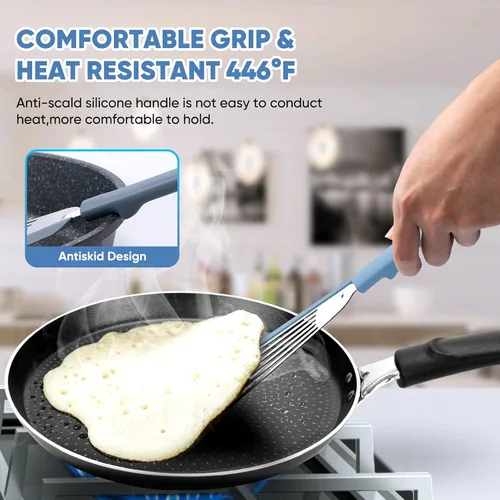 Miniatura 4 de Espátula de pescado antiadherente, espátulas delgadas ranuradas de silicona para utensilios de cocina antiadherentes, utensilios de cocina sin BPA
