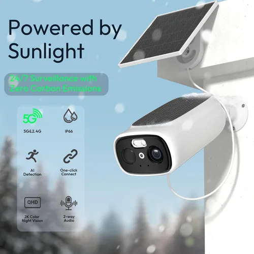 Miniatura 2 de 2 cámaras WiFi 2.4G/5G para seguridad en el hogar con paneles solares dobles, cámaras de seguridad solar 2K inalámbricas para exteriores, visión