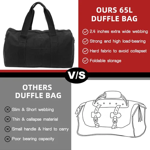 Miniatura 3 de Bolsa de lona grande utilitaria, Negro claro, Bolsa de equipaje duradera
