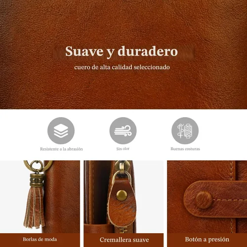 Miniatura 6 de Billetera de cuero para mujeres, billetera pequeña con bloqueo RFID para mujeres, billetera compacta de dos pliegues con tarjetero, ventana