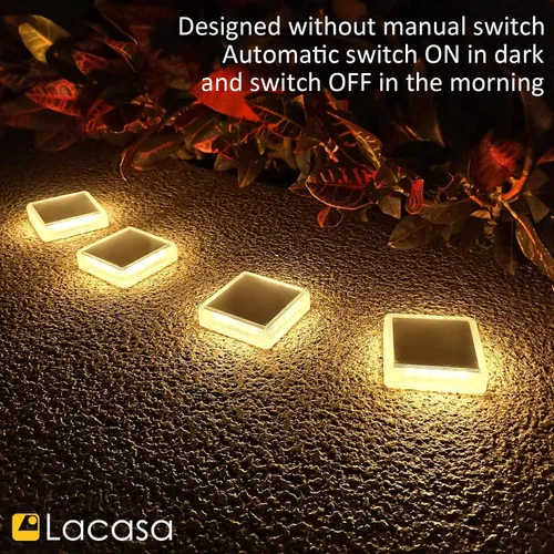 Miniatura 7 de Lacasa – Luces de terraza solares, paquete de 4 luces LED de 30LM para muelle, blanco cálido 2700K, luces de escalones exteriores alimentadas por