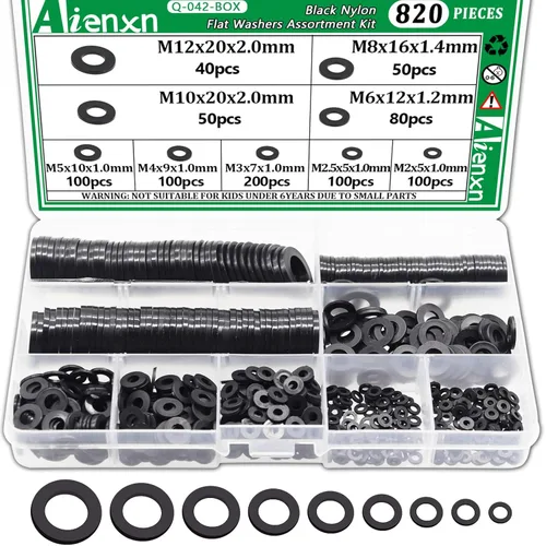 Miniatura 8 de Kit de surtido de 270 piezas de arandelas planas, 8 tamaños SAE -1/2, 3/8, 5/16, 1/4, 12#, 10#, 8#, 6#, (18-8) arandelas de acero inoxidable 304
