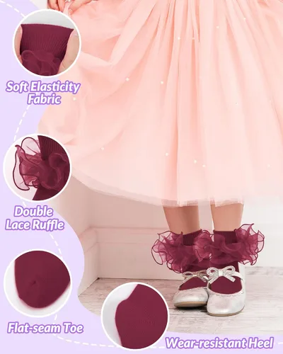 Miniatura 2 de Witwot Calcetines para niña pequeña con volantes grandes de encaje con volantes