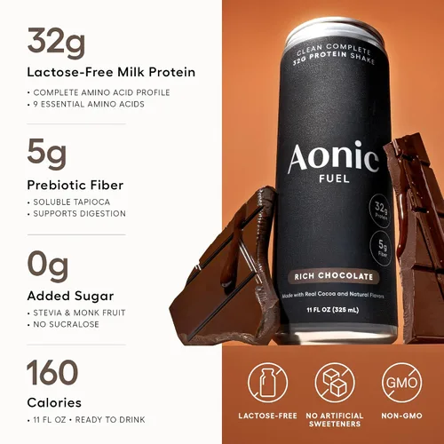 Miniatura 3 de Aonic Fuel - Batido de proteínas, chocolate rico, sin lactosa, 11 onzas líquidas (paquete de 12) 1.13 oz de proteína, 0.18 oz de fibra, sin