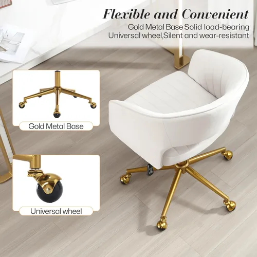 Miniatura 5 de HENGJIANYI Silla de Escritorio Giratoria para Oficina en Casa, Moderna Silla de Tocador de Terciopelo, Sillón de Altura Ajustable con Base Dorada