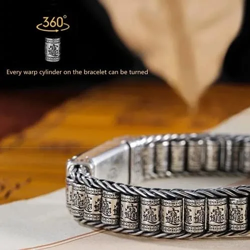 Miniatura 5 de Pulsera giratoria de plata esterlina S925 Feng Shui PIXIU para hombresmujeres, atrae riqueza dinero y buena suertepulsera tibetana de oración