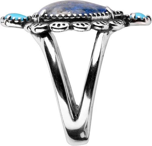 Miniatura 4 de American West - Anillo de plata de ley con diseño de lapislázuli, turquesa y corazón de concha, tallas 5 a 10