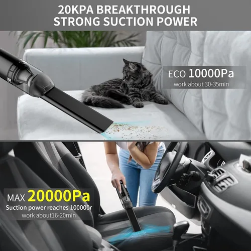 Miniatura 2 de Aspiradora de mano para automóvil, inalámbrica portátil de 20 KPA, potente succión con luz LED, inflador de aire 2 en 1, mini recargable de bajo