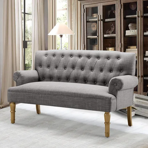 Miniatura 7 de Rosevera Sofá de dos plazas para sala de estar, lino, beige clásico
