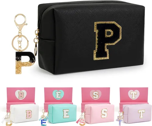 Miniatura 28 de AIBFRID 2 piezas de bolsas de maquillaje iniciales para mujeres, regalos de cumpleaños para niñas de 4 5 6 7 8 9 10 11 12 años, bolsas de cosméticos