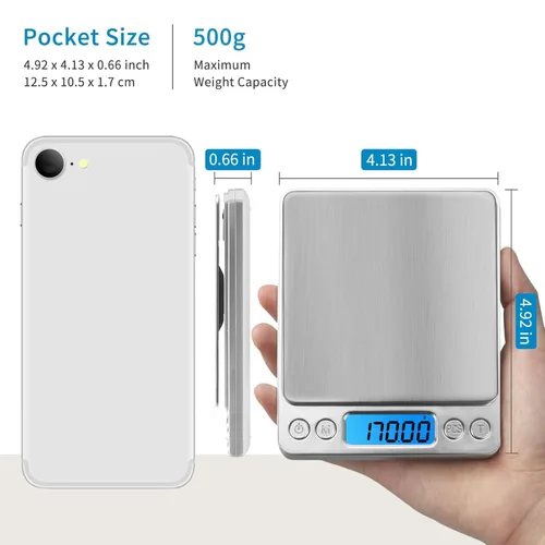 Miniatura 5 de Báscula digital de cocina 17.64 oz 0.00 oz báscula de alimentos de alta precisión báscula de cocina multifuncional de acero inoxidable con pantalla