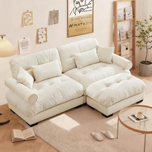 Miniatura 13 de SoarFlash Moderno sofá reclinable de terciopelo para sala de estar, sofá biplaza para apartamento, sofá de almacenamiento con marco de madera Azul
