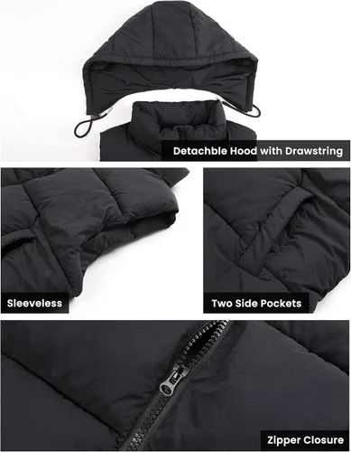 Miniatura 3 de EsheSy Chaleco acolchado para mujer con capucha extraíble, sin mangas, con cremallera completa, chaqueta acolchada de plumón