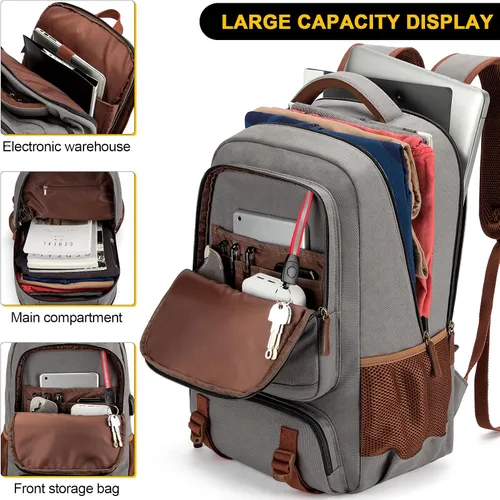 Miniatura 4 de Tzowla - Mochila de tela para portátil, mochila para hombres y mujeres, mochila para trabajo y viajes, compatible con portátil de 15.6 pulgadas