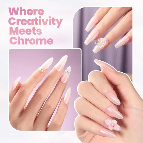Miniatura 4 de Beetles Polvo Cromado para Uñas 2 Frascos Blanco y Púrpura Perla Cromer Polvo Cromado para Uñas para Gel Efecto Espejo Brillo Kit de Manicura Espejo