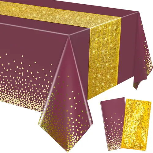 Miniatura 13 de Irenare Juego de Mantel y Camino de Mesa con Lentejuelas, Diseño de Lunares y Confeti, Cubierta de Mesa de Plástico con Purpurina, Decoraciones