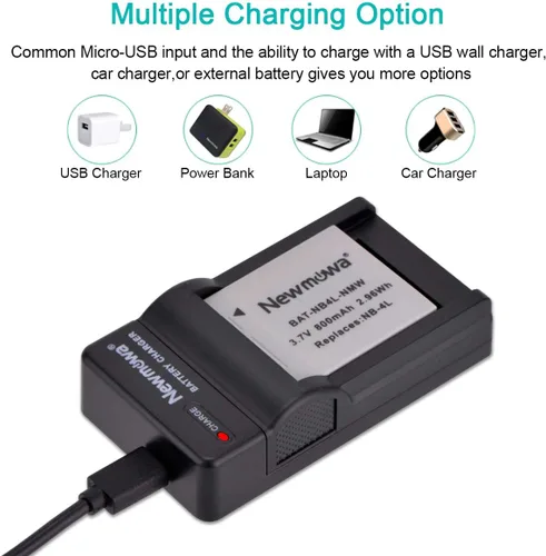 Miniatura 3 de Newmowa Batería de repuesto NB-4L (paquete de 2) y cargador USB portátil para Canon PowerShot ELPH 100 HS, 300 HS, 310 HS, SD30, SD40, SD200, SD300
