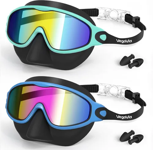 Miniatura 10 de VegoVia Paquete de 2 gafas de natación para niños con cubierta para la nariz, gafas de natación antivaho con protección UV para niños y jóvenes de 3