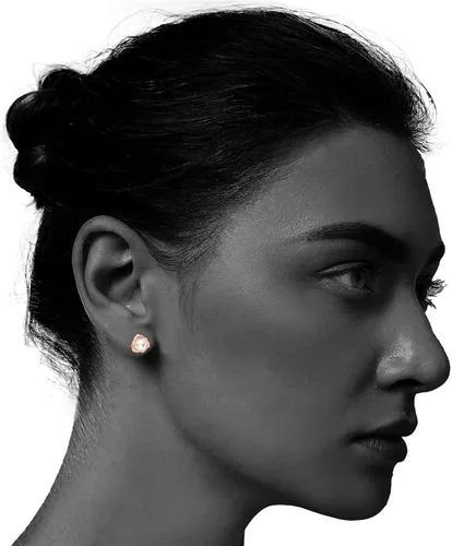 Miniatura 3 de JORA Aretes de oro rosa y plata esterlina con perla en flor negra, para mujer