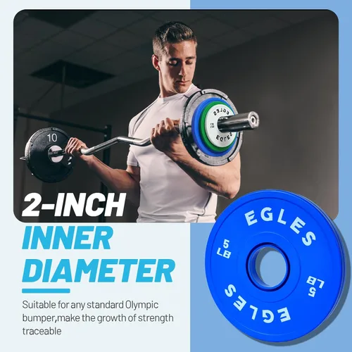 Miniatura 5 de Egles Juego de Placas de Cambio 1.25LB, 2.5LB, 5LB - Placas de Peso Recubiertas de Goma en Pares, Placas Bumper Olímpicas, Codificadas por
