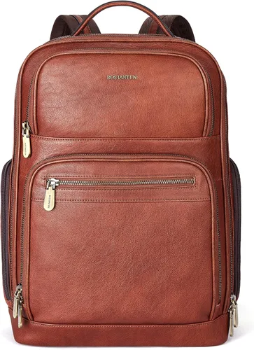 Miniatura 9 de BOSTANTEN Mochila de cuero para hombre 15.6 pulgadas Mochila para portátil de viaje Bolsa universitaria Negro 1-negro