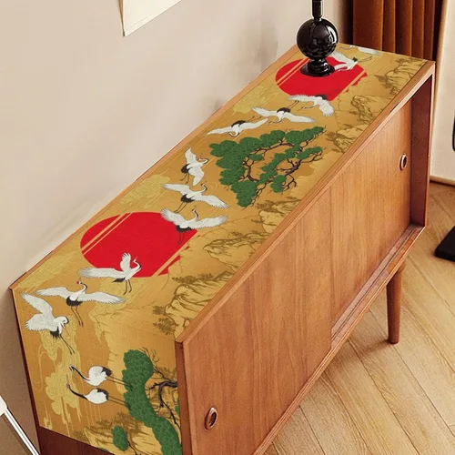 Miniatura 3 de Camino de mesa japonés, retro, tradicional, vintage, grúa, nubes, asiático, oriental, ondas, plantas, naturaleza, camino de mesa para el hogar
