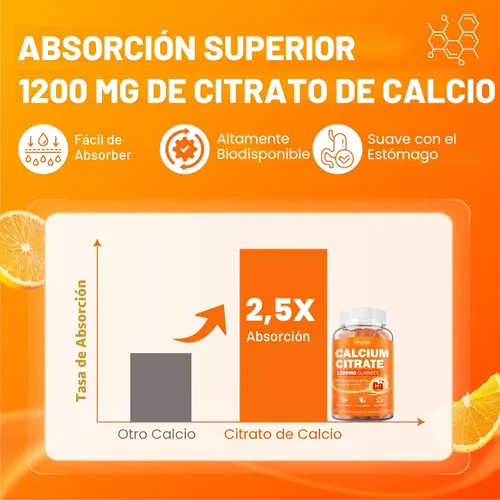 Miniatura 3 de Calcio 1200 mg con suplemento de vitamina D3 para adultos – Gomitas de calcio con 5000iu Vitamina D3, K2, B6, B12, magnesio y zinc – Suplemento