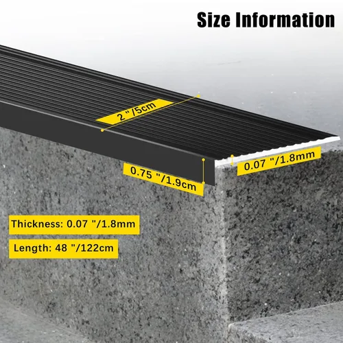 Miniatura 6 de 10 protectores de nariz de aleación de aluminio para escaleras, tiras antideslizantes de 2 x 0.75 x 48 pulgadas para escaleras y borde de piscina