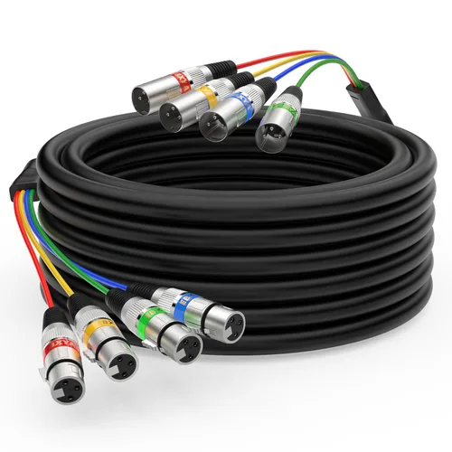 Miniatura 10 de EBXYA Cables XLR Snake de 4 canales, 4 cables XLR de color macho a hembra, para grabación en vivo, estudios, 3 pies