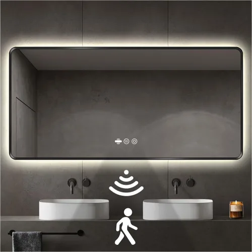 Miniatura 28 de Espejo LED Negro para Baño, 32"x24" Espejo de Baño Inteligente con Luces, Sensor de Movimiento, Antivaho, Regulable Sin Escalones y 3