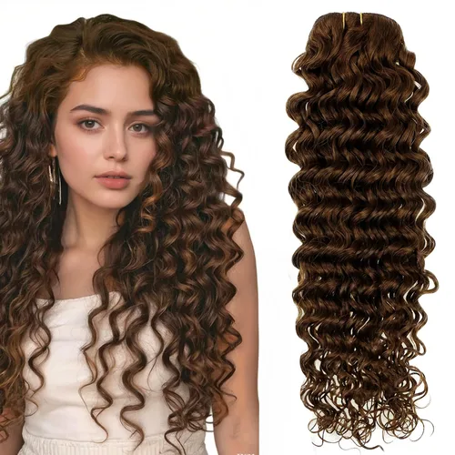 Miniatura 29 de Hetto - Extensiones de cabello humano onduladas con clip, color #2 castaño oscuro, extensiones de cabello humano natural para cabeza completa