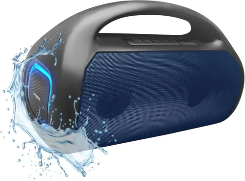 Miniatura 10 de Fisher Altavoces Bluetooth, altavoz inalámbrico portátil de 20 W de potencia máxima Boombox con sonido HD y luces, resistente al agua, tiempo