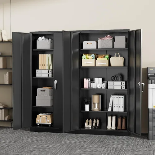 Miniatura 8 de Greenvelly Armarios de almacenamiento de metal de 72 pulgadas, gabinete de almacenamiento de acero negro para garaje con puertas y estantes