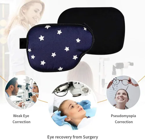 Miniatura 4 de eZAKKA Parches para ojos para adultos, parche médico para ambliopía, estrabismo con hebilla, azul marino con estrella blanca (derecha)